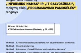 Skelbiame konkursų moksleiviams  „Informiko namas“ ir „IT galvosūkiai“, mokymo ciklo „Programavimo pamokėlės“  laureatus ir kviečiame į apdovanojimų šventę